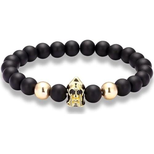 JAAFAR Popular Knight Sparta Roy Mens Knight Roman Helmet Spartan Bracelet Natural Stone Bracelet Charm Couple Mens Jewelry