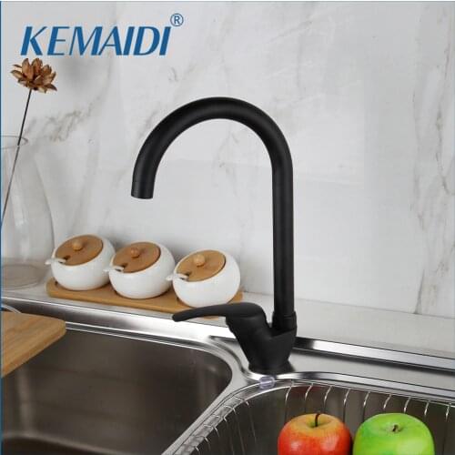 KEMAIDI Deck Mount Bathroom Kitchen Faucet Single Handle 360 Rotate Basin Sink Mixer Taps Black Hot and Cold Water Mixers