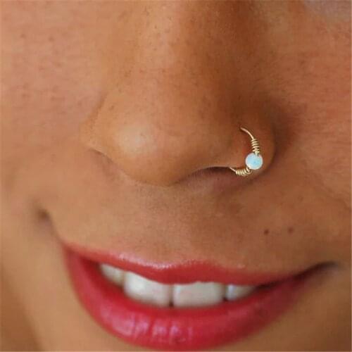 925 Silver Handmade Nose Ring Gold Filled Real Piercing Jewelry Punk Charm Opal Jewelry Tiny 7mm Hoop Boho Jewelry