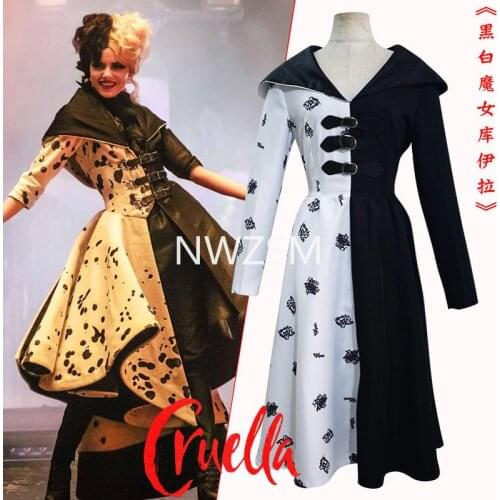 Halloween Costume Cosplay Evil Queen Black White Coat Evening Party Dress Fashion Emma Magic Performance dress