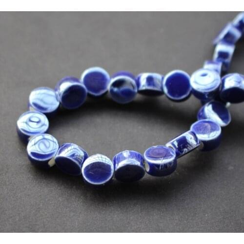 35Pcs/Lot 8mm*4.8mm Cobalt Blue Color Round flat Ceramic Beads Plated for jewelry making
