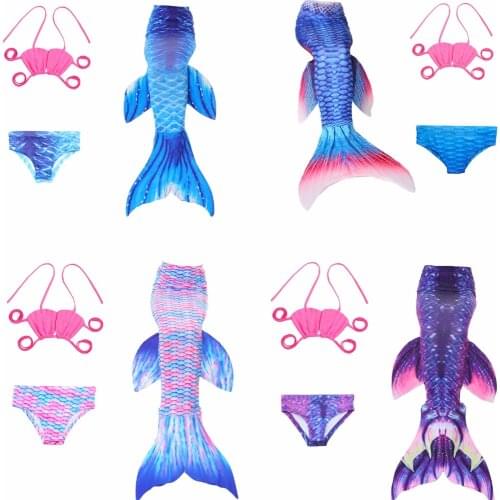2019 New Girls Mermaid Tail For Swimming Costume Mermaid 3 piece Bikinis Bathing Set Tops Bottoms Children Summer Swimming Dress