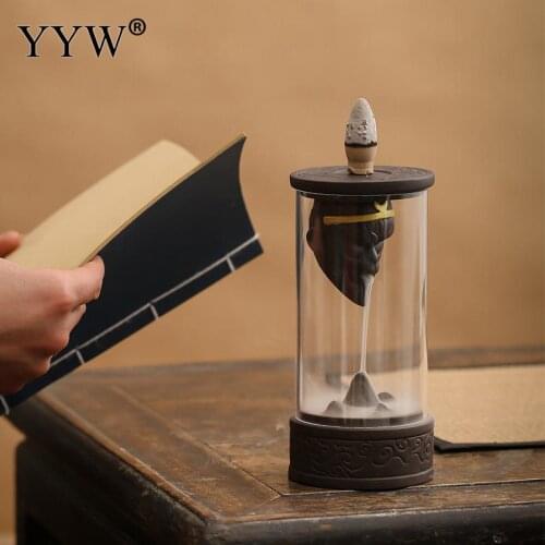 Buddha Smoke Waterfall Backflow Incense Burner Glass Column Incense Burner Suspended Holder Home Fragrance Stand Decoration
