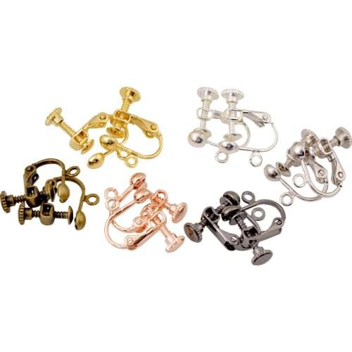 10Pcs Brass Screw Ear Clip Non-Pierced Earring Converter with Loop Plastic Earring Pads Earrings Jewelry Findings Component