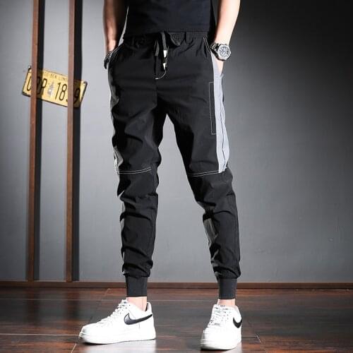 Black Casual Pants 2021 Summer Joggers Men Fashion Patchwork Trousers