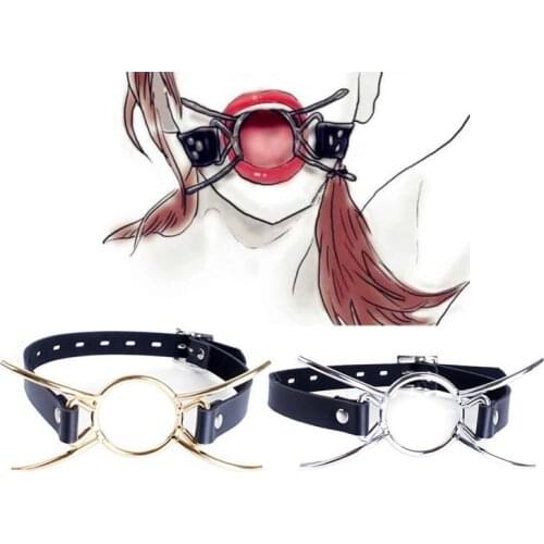 Metal Spider O Ring Blowjob Gag Open Mouth Plug Leather Harness BDSM Slave Bondage Oral Fixation Adult Games Sex Toys For Women