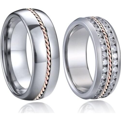 Alliance fine jewelry his and hers wedding rings set for men and women luxury 14k rose gold 8mm titanium couple ring pair