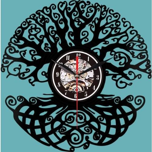 Forest trees vinyl record wall clock plant Vinyl Wall Clock black hollow custom decorative clock