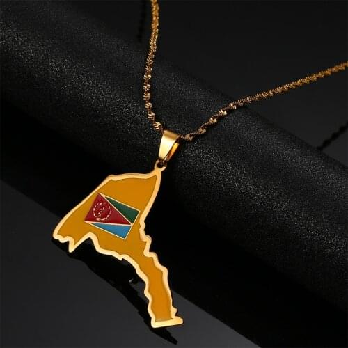 Stainless Steel Eritrea Map Flag Pendant Necklace for Women Map of Eritrean Chain Jewelry