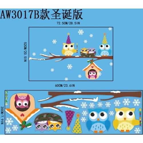 Wholesale Cute owl wall sticker Self-adhesive wall poster Removable Christmas stickers