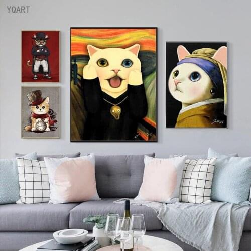 Funny Artwork of Cat Portrait Posters Canvas Paintings on The Wall Modern Famous Poster and Print for Home Living Room Decor