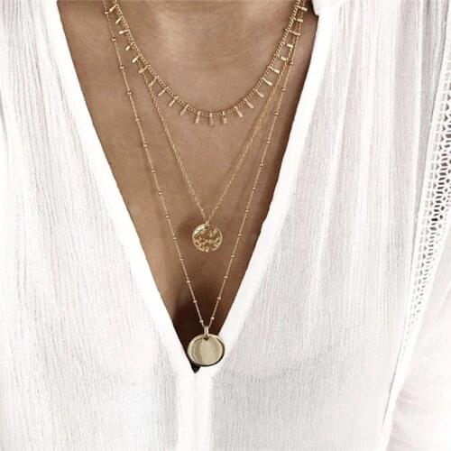 Tocona Charms Gold Color Chain Chockers Necklace Fashion Round Geometry Pendant Jewelry for Women Accessories Wholesale 8279