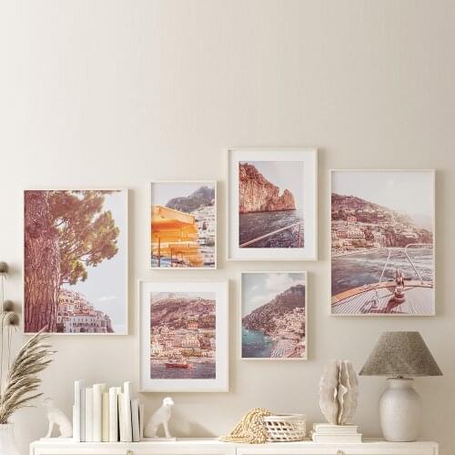 Italy Amalfi Coast Flower Poster Nature Landscape Print Pastel Summer Canvas Art Painting Seascape Picture Wall Home Decor