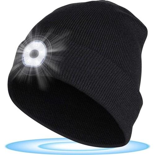 Beanie with Light,Winter Warmer Knit Hat with LED Light for Men & Women,USB Rechargeable Adjustable Brightness Headlamp Cap