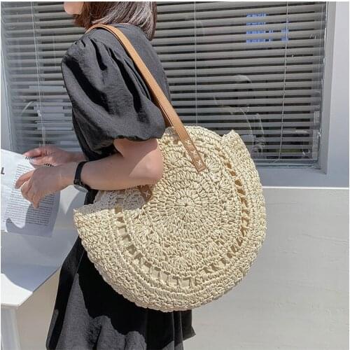 Straw Handmade Woven High Quality Simple Leisure Large Capacity Beach Vacation Holiday Single Shoulder Handbag Bag P210805