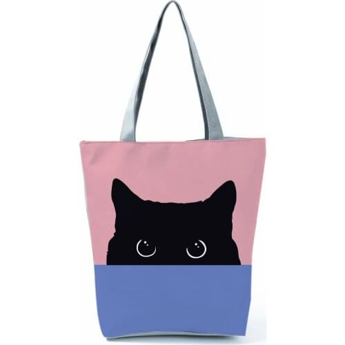 Cartoon Cat Printed Shoulder Bags Fashion All-Match Womens Bag Eco Portable Handbags High Capacity Tote Practical Shopping Bag