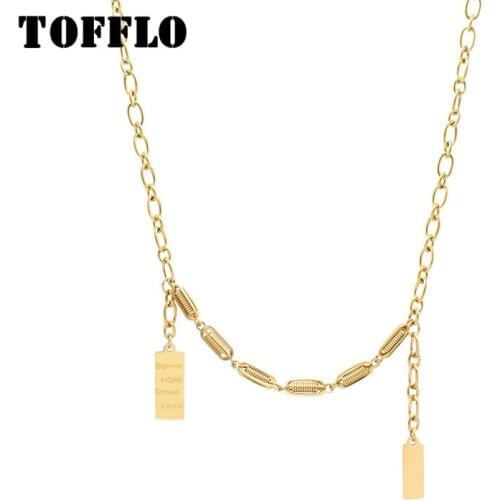 TOFFLO Stainless Steel Jewelry Sweater English Square Brand Pendant Necklace Female Spring Chain Clavicle Chain BSP824