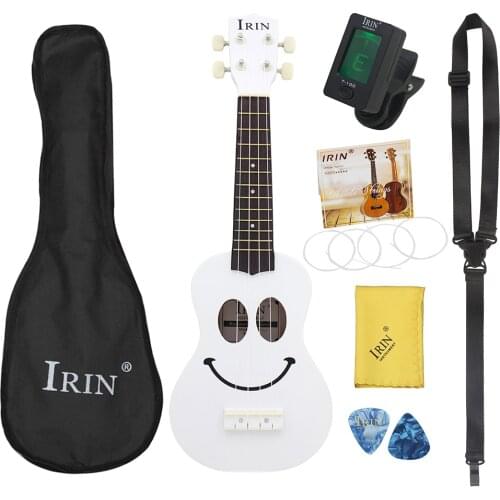 M MBAT 21 Inch Ukulele 4 String Smiley Hawaiian Guitar Beginner Musical Gift Instrument White Ukulele Sapele Guitar with Gig Bag