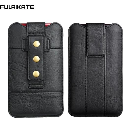 FULAIKATE Genuine Leather Universal Phone Bag for iPhone 13 12 Pro Max Samsung Huawei Xiaomi Waist Pouch Mens Mobile Holster