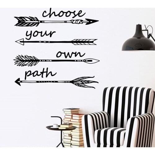 Inspirational Wall Sticker Choose Your Own Path Quotes Arrow Wall Decals Vinyl Bohemian Boho Bedroom Living Room Decor C814
