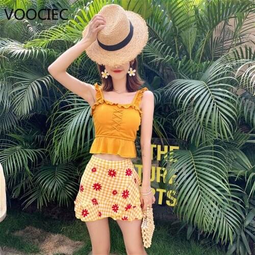 VOOCIEC Summer Woman Bikini Suit Young Princess Sweet Girl Style 2020 New Star Recommend Swimwears Flower Peri Playsuits