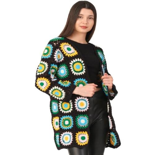 Crochet Cardigan,Patchwork Jacket,Handmade Coat,Boho Style,Cotton Yarn Jacket,Afghan Cardigan,Granny Square Jacket