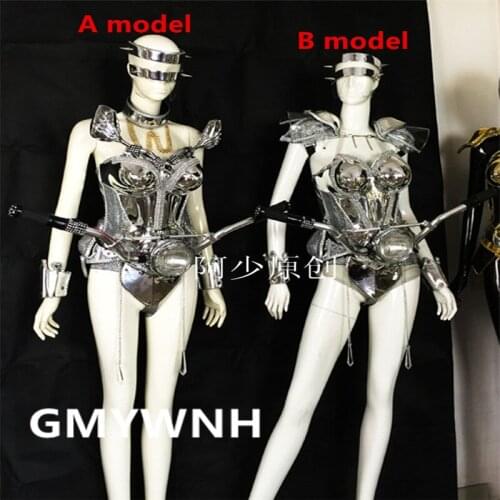 WX16 Ballroom dance stage wears LED light costumes dj silver dress bar performance colorful robot armor luminous glowing clothe