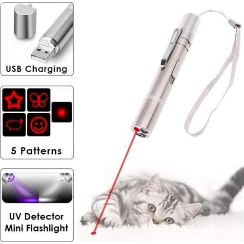 Funny Cat Stick Light USB Stainless Steel Mini Flashlight Laser Pattern Purple Light Funny Cat Stick Pet Toy