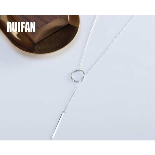 Ruifan 925 Sterling Silver Long Pendant Line Round Necklace Simple & Romantic Style Fine Jewelry Sweater Chain for Women YNC090