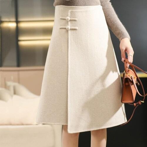Winter and autumn womens high-quality pure cashmere womens comfortable and warm casual skirt solid color