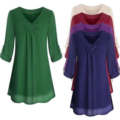 Spring/summer 2021 New Chiffon Shirt Button Decoration V-neck Shirt Top Women Solid Color Blouse