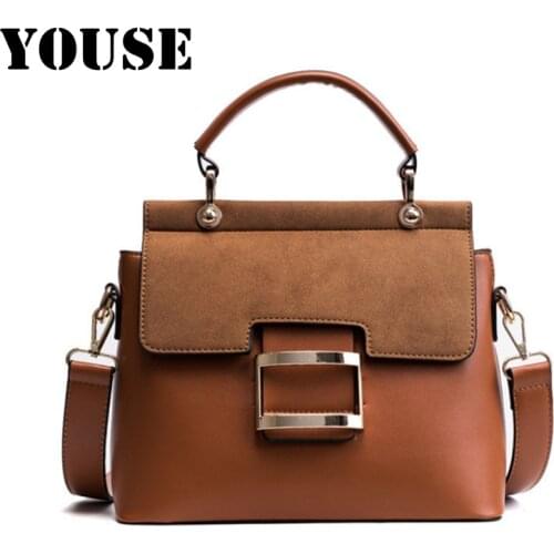 YOUSE Brand 2020 New Wide Shoulder Strap One-shoulder Bags Womens Commuter Bag Abrasive Leather Cross-body Small Square Bags