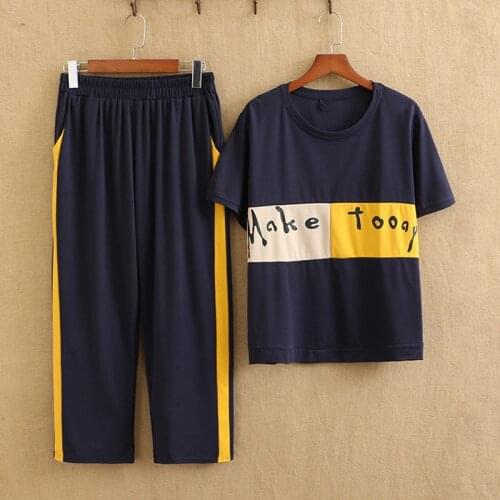 Jogging Suits For Women Plus Size O-Neck Short Sleeves Shirt Elastic Waist Looser Straight Leg Trouser Slacks Two Pieces Suits