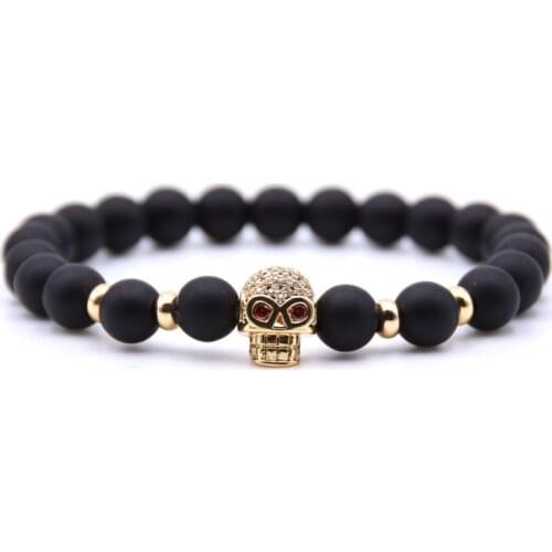 2019 Trendy Couple Jewelry Matte Stone Pave CZ Skull And Helmet Charm Bracelet For Women Bracelet Men Jewelry Pulseira