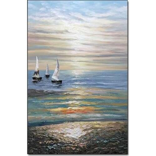 100% Hand-painted Abstract Seascape Art Oil Painting Modern Wall Canvas Art Sea Landscape Paintings Home Decoration Showpiece