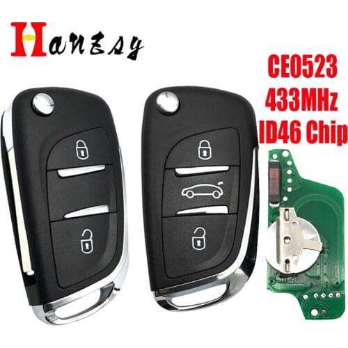 2/3 Buttons 433MHz For PEUGEOT 407 307 308 807 207 Partner Modified Remote Key ASK ID46 Chip CE0523 HU83/VA2 Blade
