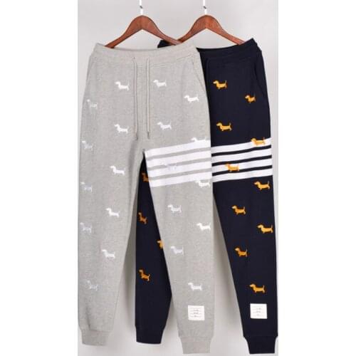 2021 Fashion TB THOM Brand Sweatpants Men Puppy Embroidery Cotton Casual Sports Trousers Spring Autumn Mens Jogger Track Pants
