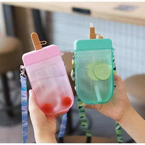 300ml Student Straw Cup Drinking Bottle Portable Sealing Transparent Water Bottle for Office School Outdoor Drinking Bottle
