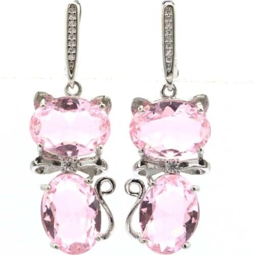 48x14mm SheCrown Luxury Created Rich Blue Aquamarine Gift For Sister Silver Earrings