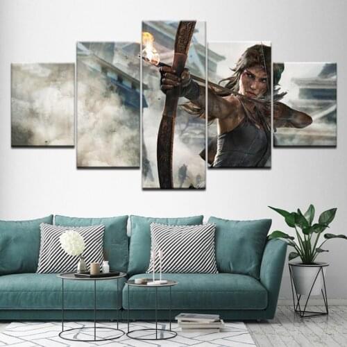 5 Pieces Art Canvas Painting Lara Croft Tomb Raider Poster Room Decorative for Home Living Room Framework