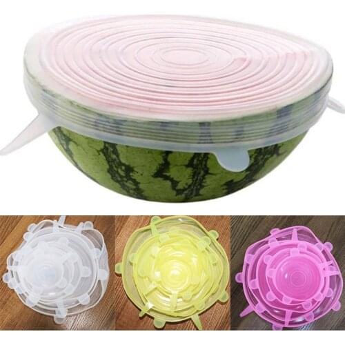 Heat Resisting 6Pcs Reusable Food Wraps Durable Silicone Lids Stretch Fits All Sizes Containers Food Save Cover