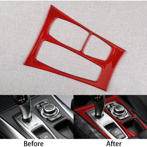 Car Red Carbon Fiber Interior Gear Shift Box Panel Cover Trim LHD Fit For BMW X5 E70 X6 E71 2008 2009 2010 2011 2012 2013