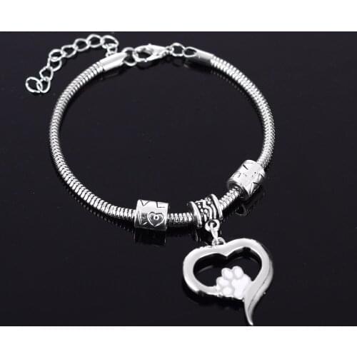12PC/Lot Fashion Love Heart Pet Paw Prints Bracelets Women Girls Jewelry Animal Dog Cat Lovers Bracelet & Bangles Friends Gifts