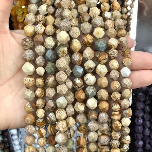 Natural Faceted Picture Jaspers Stone Bead Loose Spacer Beads for Jewelry Making DIY Bracelet Necklace Strand 15"Strand 6/8/10mm