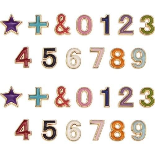 Julie Wang 13PCS/Set Enamel 0-9 Number Sign Beads Colorful Gold Tone Spacer Bead Bracelet Jewelry Making Accessory