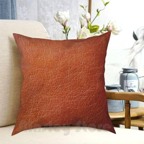 Cognac Brown Leather Pillow Case Printed Home Soft Throw Pillow Leather Texture Dark Orange Pattern Red Color Brown