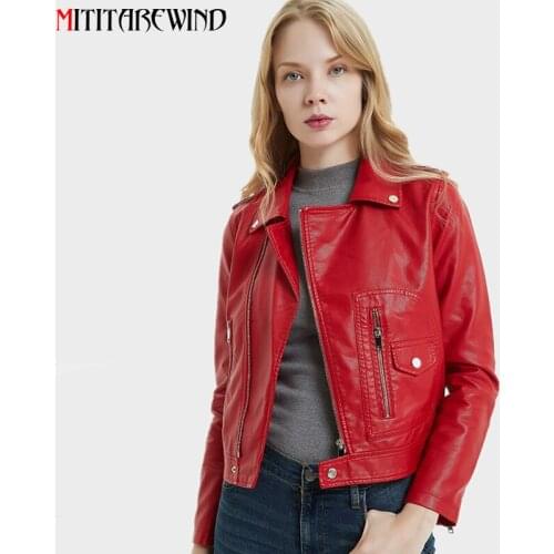 Spring Autumn Leather Jacket Women PU Motorcycle Jacket Korean Short Coat Slim Fit Turn-down Collar Outwear Chaqueta Mujer S-XL