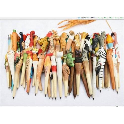 Wooden folk art animal carving new creative ballpoint pen,Animal shape ballpoint pen, animal carving wood pens, hand carved pen