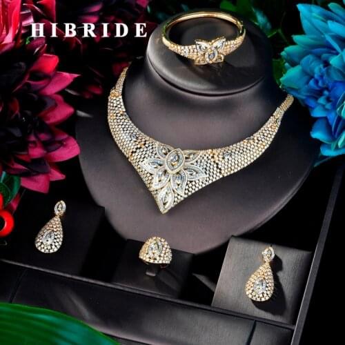 HIBRIDE Big Luxury Design Women Jewelry Set Wedding Dress Necklace Earring Jewelry Set For Party Gits N-868