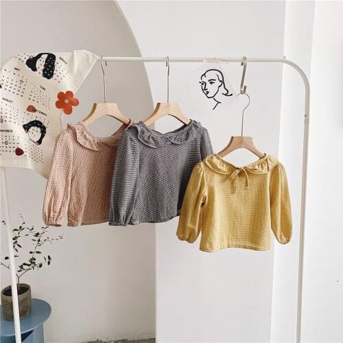 Spring Autumn Fashion 2 3 4 6 Years Kids Cute Long Sleeve O-Neck Cotton Plaid Blouse Shirts for Baby Girls Toddler Girl Tops